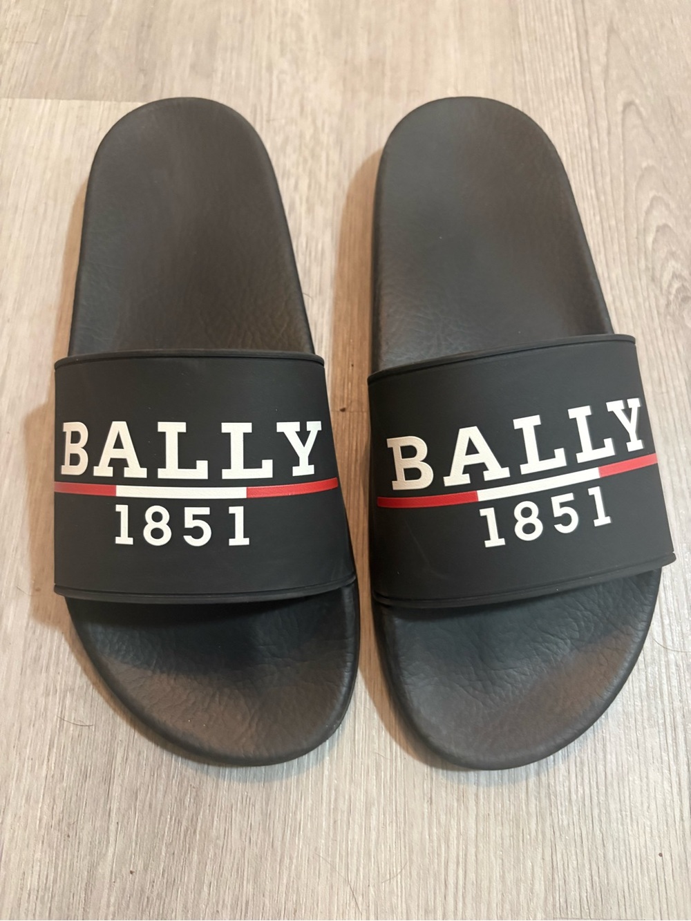 Bally Black Logo Slide Sandals with Red Accent